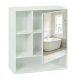 Wall-Mounted Mirror Cabinet with 2 Hidden Shelves and 3 Open Compartments