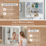 Wall-Mounted Mirror Cabinet with 2 Hidden Shelves and 3 Open Compartments