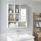 Wall-Mounted Mirror Cabinet with 2 Hidden Shelves and 3 Open Compartments
