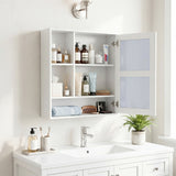 Wall-Mounted Mirror Cabinet with 2 Hidden Shelves and 3 Open Compartments