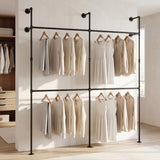 Wall Mounted Pipe Clothing Rack with 4 Hanging Rods-Black