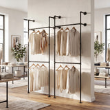 Wall Mounted Pipe Clothing Rack with 2 Hanging Rods-Black