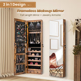 Wall and Door Mounted Mirrored Jewelry Cabinet with Lights