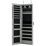 Wall and Door Mounted Mirrored Jewelry Cabinet with Lights