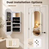 Wall and Door Mounted Mirror Jewelry Cabinet with 3-Color Adjustable Mirror-White
