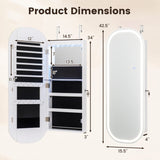 Wall and Door Mounted Mirror Jewelry Cabinet with 3-Color Adjustable Mirror-White