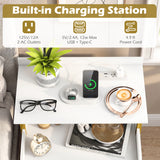 Wall-mounted Nightstand with LED Lights and Charging Station for Bedroom