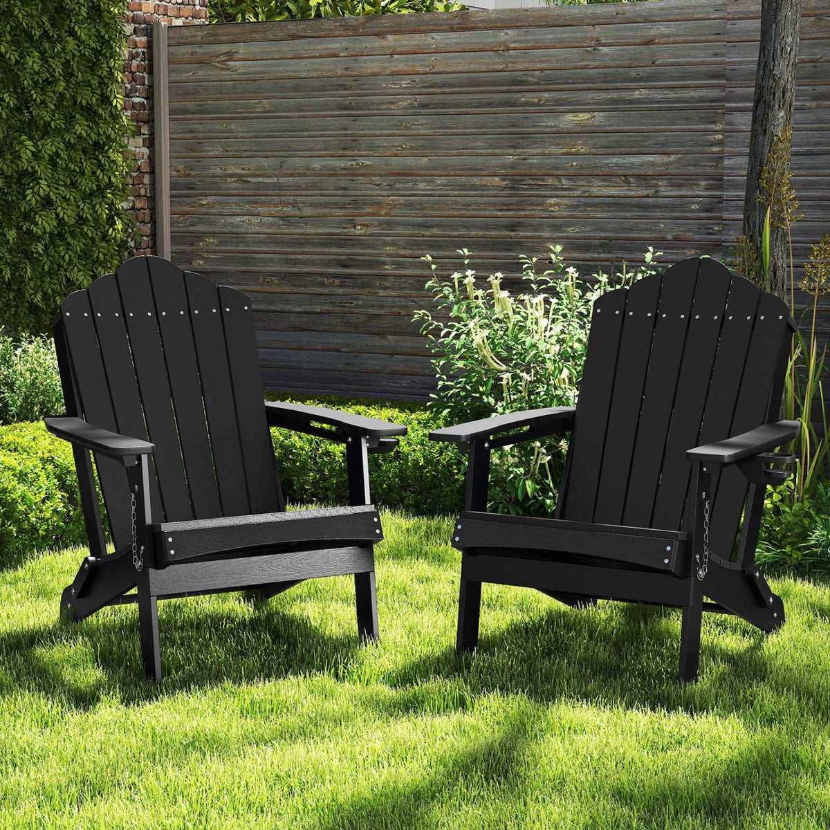 Weather Resistant HDPE Folding Adirondack Chair with High Backrest for Backyard