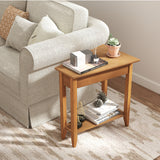 2-Tier Wedge Narrow End Table with Storage Shelf and Solid Wood Legs
