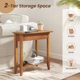 2-Tier Wedge Narrow End Table with Storage Shelf and Solid Wood Legs