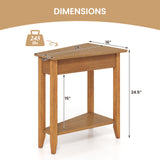 2-Tier Wedge Narrow End Table with Storage Shelf and Solid Wood Legs