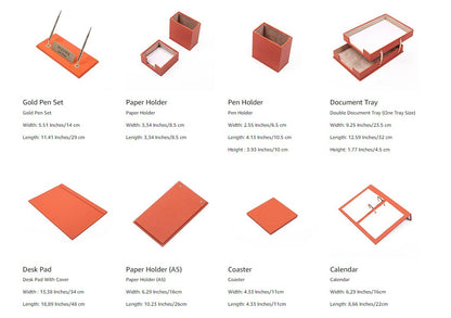 MOOG Leather Desk Set-3 Accessories-Double Document Tray - Orange - 3 PCS