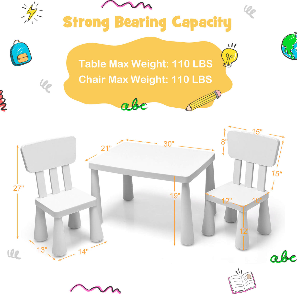 3 Pieces Toddler Multi Activity Play Dining Study Kids Table and Chair Set