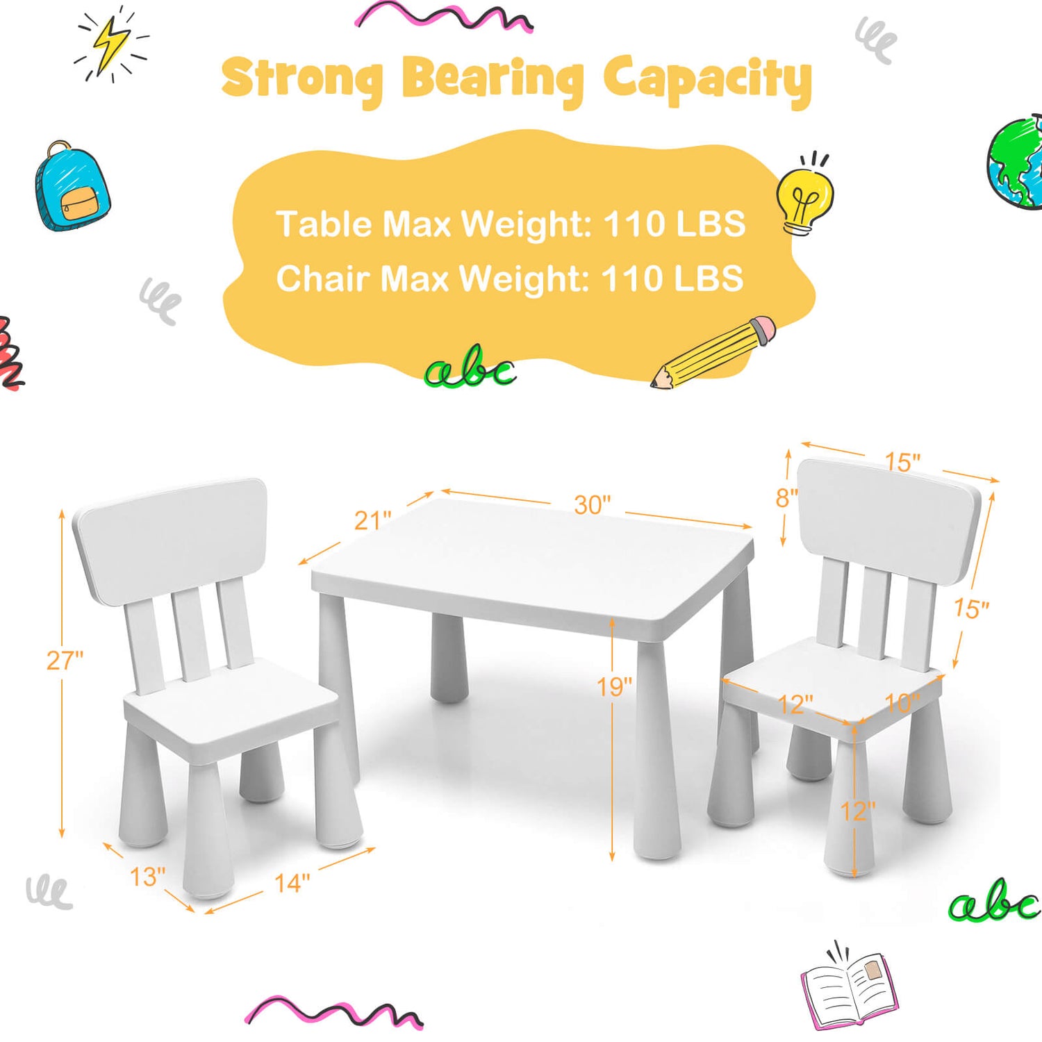 3 Pieces Toddler Multi Activity Play Dining Study Kids Table and Chair Set