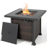 9 Pieces Patio Furniture Set with 32â Fire Pit Table and 50000 BTU Square Propane Fire Pit