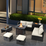 9 Pieces Patio Furniture Set with 32â Fire Pit Table and 50000 BTU Square Propane Fire Pit