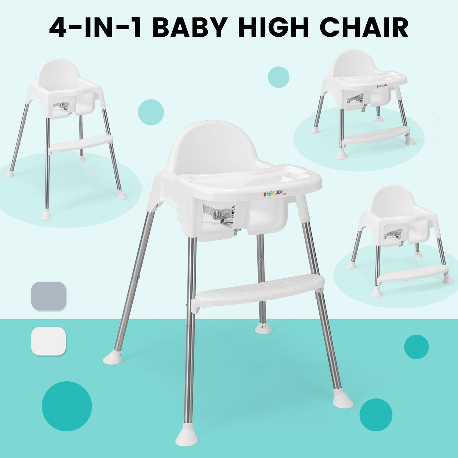 4-in-1 Convertible Baby High Chair with Removable Double Tray