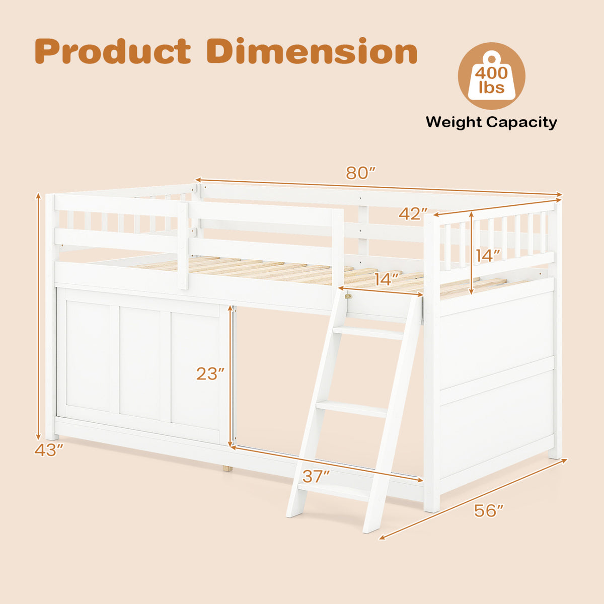White Loft Bed with Aluminum Sliding Door and Storage for Bedroom-Twin size