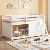 White Loft Bed with Aluminum Sliding Door and Storage for Bedroom-Twin size