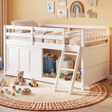 White Loft Bed with Aluminum Sliding Door and Storage for Bedroom-Twin size