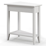 2-Tier Wedge Narrow End Table with Storage Shelf and Solid Wood Legs