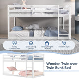 Twin Size Bunk Bed with High Guardrails and Integrated Ladder
