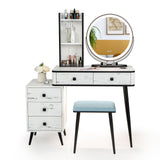 Vanity Table Set with 3-Color Lighted Mirror and Cushioned Stool