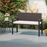 Wicker 2-Seat Bench with Soft Seat Cushion and Metal Frame-White