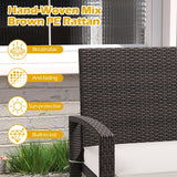 Wicker 2-Seat Bench with Soft Seat Cushion and Metal Frame-White