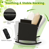3-Piece Patio Rattan Roker Chairs with Tempered Glass Table and Soft Cushions