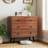 Wide Wooden Dresser with 4 Drawers for Bedroom Living Room