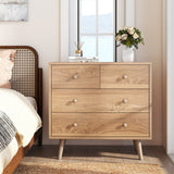 Wide Wooden Dresser with 4 Drawers for Bedroom Living Room