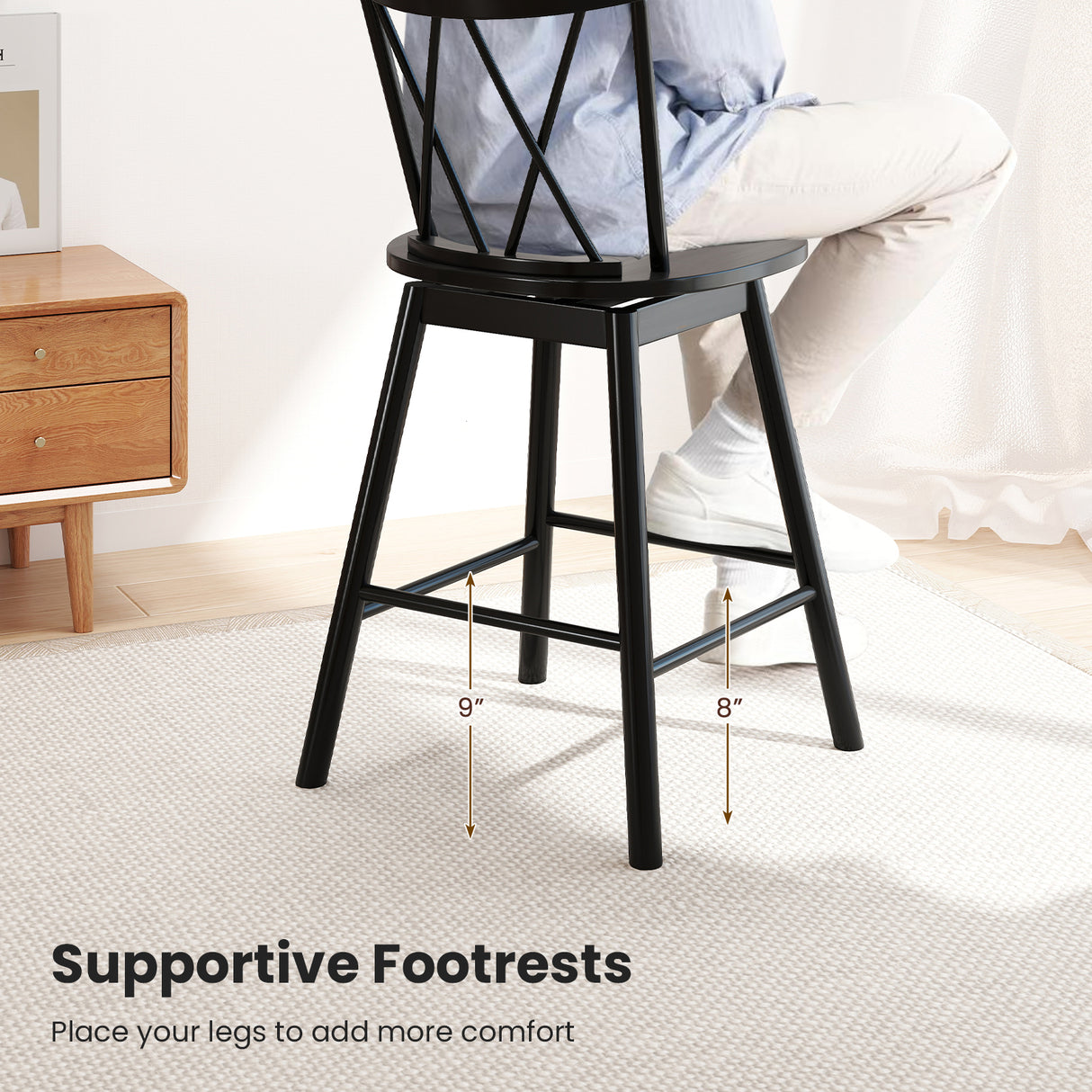 Set of 2 Windsor Bar Stool with Ergonomic Backrest and Footrests