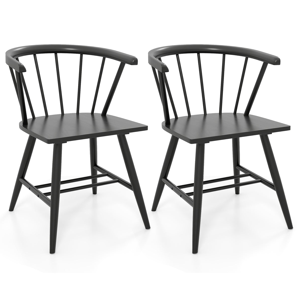 Windsor Dining Chair Set of 2 Mid-Century Modern Black Kitchen Chairs-Black