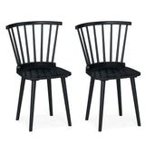 Windsor Dining Chairs Set of 2 Rubber Wood Kitchen Chairs with Spindle Back-Black