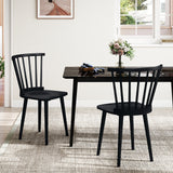 Windsor Dining Chairs Set of 2 Rubber Wood Kitchen Chairs with Spindle Back-Black