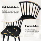 Windsor Dining Chairs Set of 2 Rubber Wood Kitchen Chairs with Spindle Back-Black