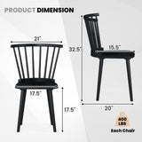 Windsor Dining Chairs Set of 2 Rubber Wood Kitchen Chairs with Spindle Back-Black