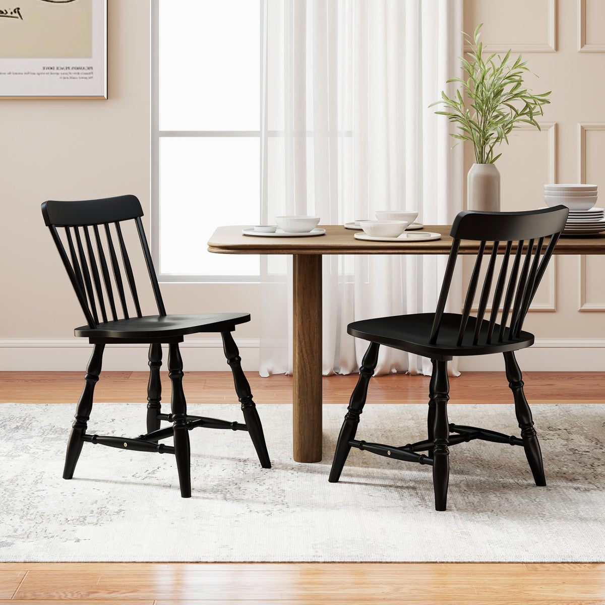 Windsor Dining Chairs Set of 2 with Curved Spindle Back