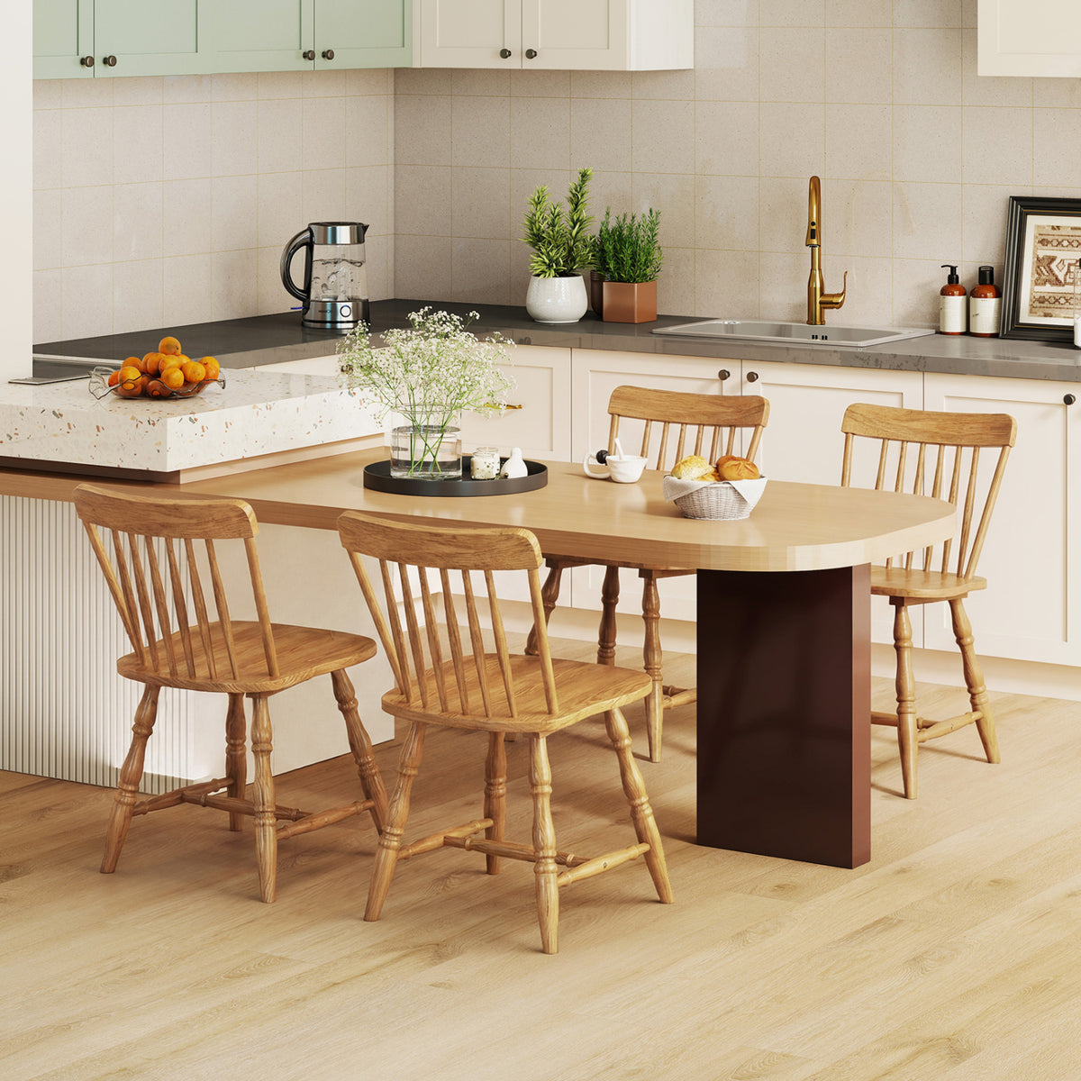 Windsor Dining Chairs Set of 4 with Curved Spindle Back