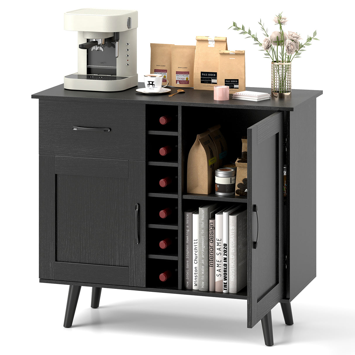 2-Door Buffet Sideboard with 6-Bottle Wine Rack Drawer