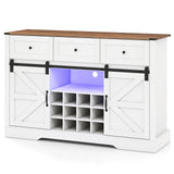 52 Inches Wine Bar Cabinet with LED Lights and Sliding Barn Doors