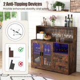 Wine Bar Cabinet with LED Lights and Charging Station-Rustic Brown