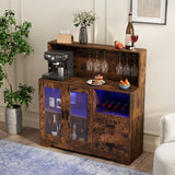Wine Bar Cabinet with LED Lights and Charging Station-Rustic Brown