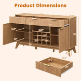 Wine Bar Cabinet with Adjustable Shelves and 2 Doors 3 Glass Holders for Kitchen