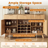 Wine Bar Cabinet with Adjustable Shelves and 2 Doors 3 Glass Holders for Kitchen