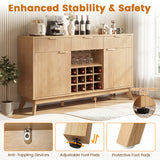 Wine Bar Cabinet with Adjustable Shelves and 2 Doors 3 Glass Holders for Kitchen