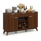 Wine Bar Cabinet with Adjustable Shelves and 2 Doors 3 Glass Holders for Kitchen