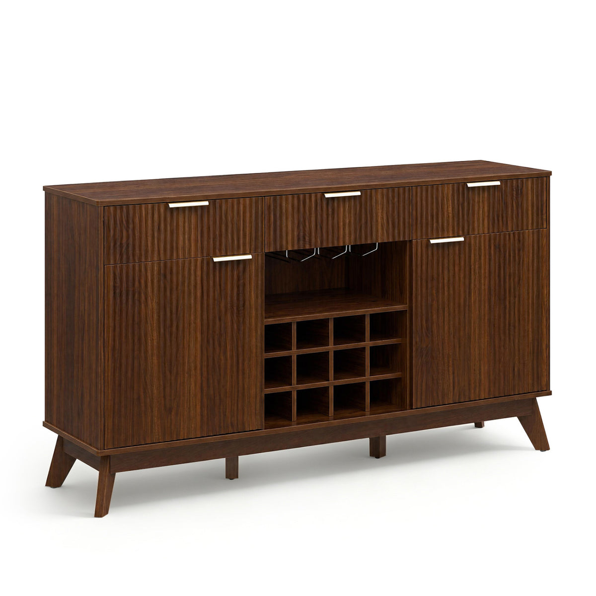 Wine Bar Cabinet with Adjustable Shelves and 2 Doors 3 Glass Holders for Kitchen