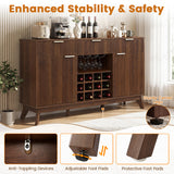 Wine Bar Cabinet with Adjustable Shelves and 2 Doors 3 Glass Holders for Kitchen